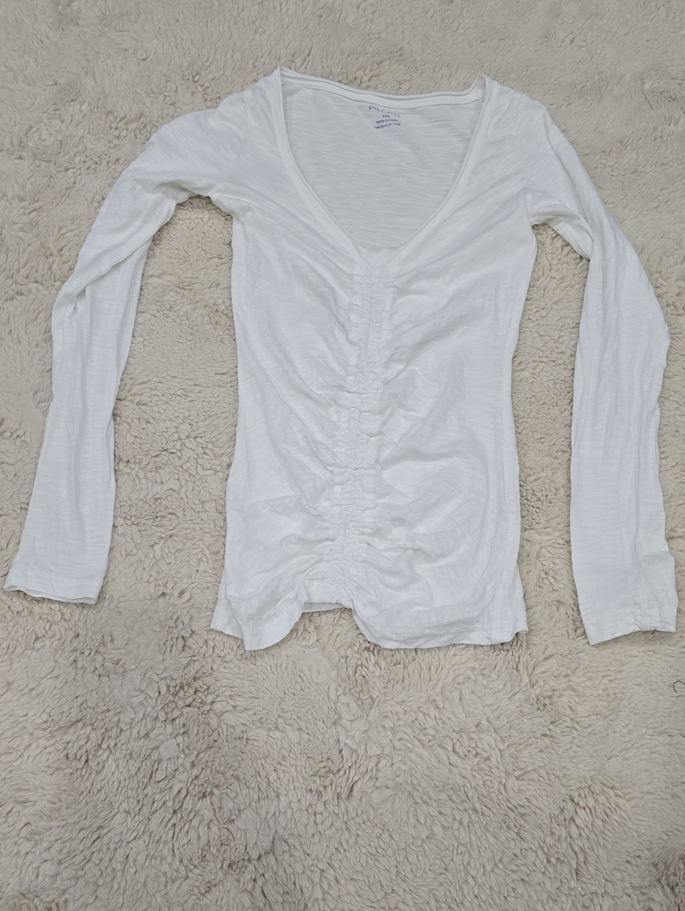 Pilcro White Long-Sleeve Ruched V-Neck Top